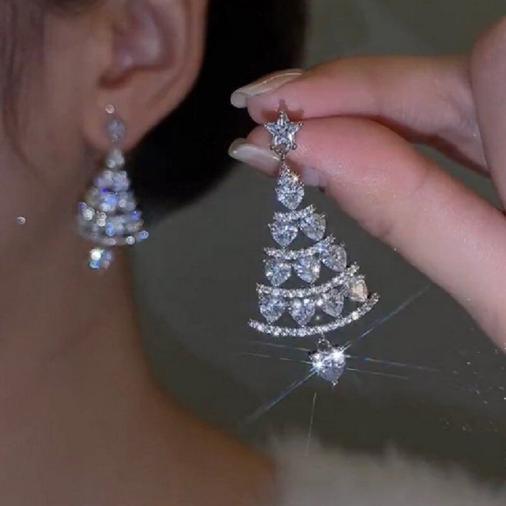 Pretty Crystal Christmas Tree Earrings - Picture 2 of 3